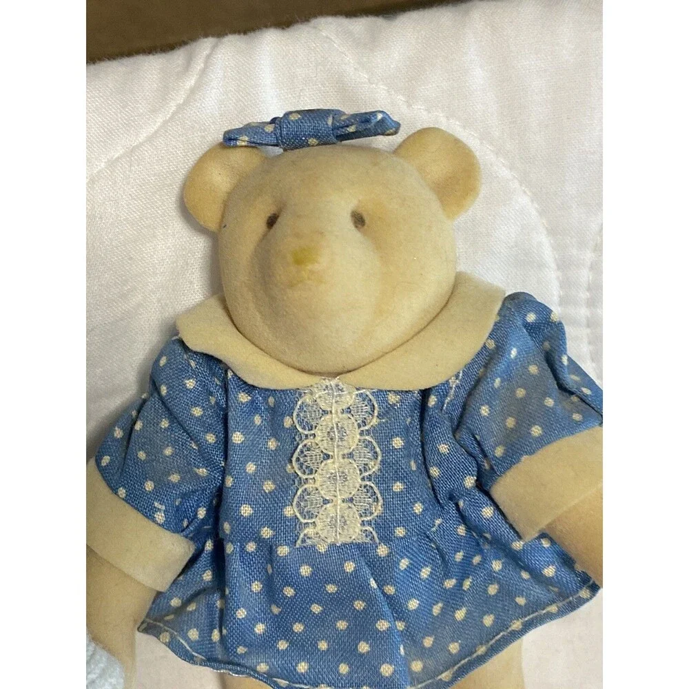 Gund Miniature Jointed Summer Teddy Bear W/ Tux Jacket & Girl Blue Dress HTF